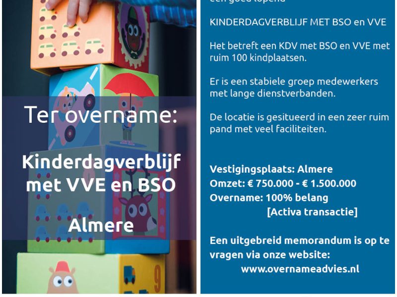 Kinderdagverblijf te koop met BSO in Almere